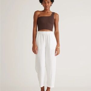 NWT Quince White Elastic-Waist Linen Pants for Women
